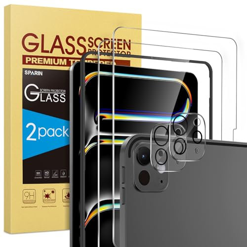 SPARIN Panzer Schutz Glas für iPad Pro 11 Zoll M4 (2024) mit Rahmen Installationshilfe, 2+2 Stück Schutzfolie Folie für iPad Pro 11