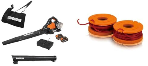 WORX - Aspirateur/Souffleur Brushless sans Fil 40V - 4Ah - WG583E (335km/h, 575 m³/h, 35 litres & Lot de 2 Bobines de Fil - Coupe de 3m - Compatible avec Les Débroussailleuses