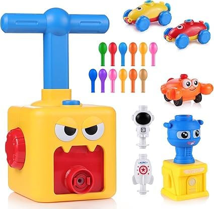 Balloon Powered Launch Car,Inflatable Balloon Pump Hand Push Mini Plastic Air Power Balloon Racer Vehicle Car Toy for Kids Gift (Little Monster)