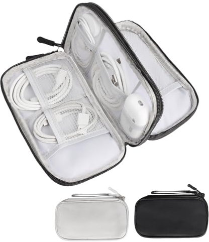 ZWQLZG 2 Pcs Cable Bag Travel, Electronics Travel Organizer, Cables Bags Black and Grey Organiser Cable Tidy Bag with Handle for Chargers, Cables, SD Card and Power Bank