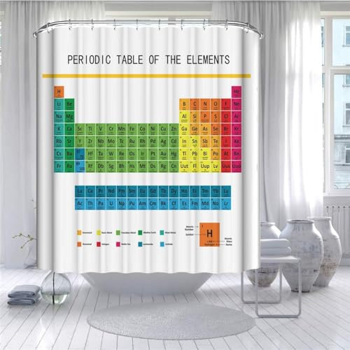 Cortina de Ducha Tabla Periódica, Cortina Ducha 120x180 cm Niño Cortina Baño Tela Impermeable Antimoho con 8 Ganchos B-3054