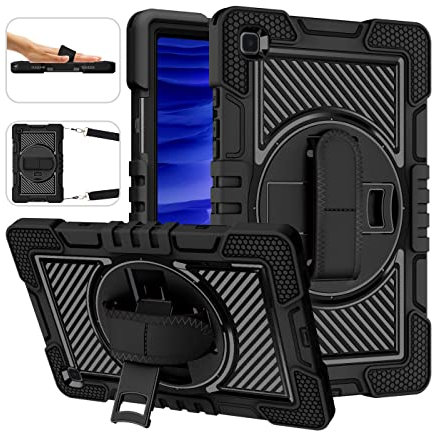 ERDARARIPRO Funda para tablet Samsung Galaxy Tab A7 (2020/2022), bonita funda de dibujos animados a prueba de golpes con soporte giratorio de 360° y correa de mano, correa de hombro, color negro