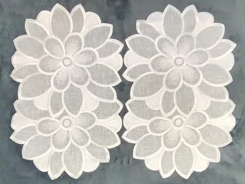 Decke Deckchen Platzdecke Bestickt 30x45 cm oval, 2er Packung Organz Schneeweiß für kommode (30x45 oval)