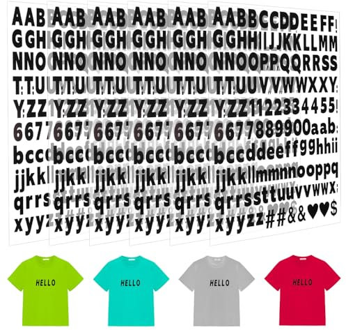 6 Blatt Zahlen und Buchstaben zum Aufbügeln Bügelbild Selbst Gestalten Symbolen Buchstaben Aufbügeln für Kleidung 2,5 cm Buchstabenflicken zum Aufbügeln von Stoffen für DIY Basteln (Schwarz)