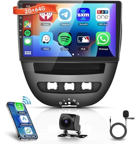 2G+64G Autoradio Android 13 für Toyota Aygo/Peugeot 107/Citroen C1 2004-2014, 10.1 Zoll HD Touchscreen Auto Radio mit Drahtloses Carplay Android Auto GPS Wi-Fi USB Bluetooth FM RDS Rückfahrkamera