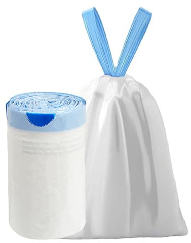 H HANSEL HOME Bolsa de Basura 50L Resistente Antigoteo Con Cinta de Autocierre, Bolsas de Basura 61x68cm - Blanco, 1 Rollo, 62 Bolsas
