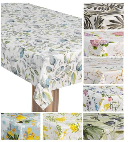 laro Wachstuch-Tischdecke Wachstischdecke Gartentischdecke, Muster:Blumen Weiß Blau, Größe:130x260
