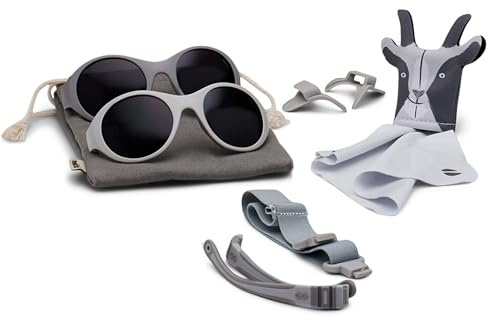 MOKKI 2x Sonnenbrille für 1-5 Jahre, Blaulichtfilter, polarisiert, flexibel, upgraded UV420, Kopfband, größe Gläser, schraubenfrei, weich, für Ski, Strand & Sport, Baby und Kinder, Click & Change