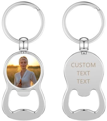 Lpraer Flaschenöffner Schlüsselanhänger mit Foto Text Gravur, 1 Stück Bieröffner Metall Kapselheber Bottle Opener Personalisierte Lustige Geschenke für Männer Frauen Bierliebhaber, rund