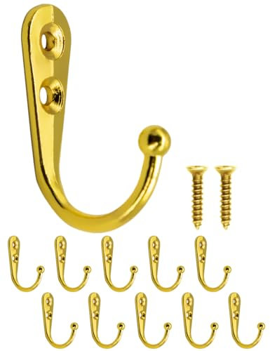 Fuxxer® Lot de 10 crochets muraux classiques en fonte - En fonte antique - Doré/laiton