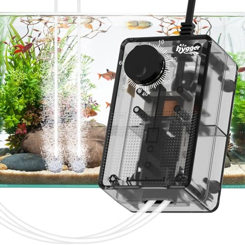 hygger Sauerstoffpumpe für Aquarium Luftpumpe 3.5W Leise Luftsprudler Luftpumpen <40db,Einstellbare Membranpumpe Energiesparende mit 2 Luftauslässen für Fischbecken und Nanoaquarien