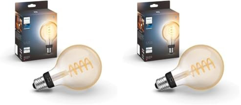 Philips Hue White Ambiance E27 Filament Globe Lampe (550 lm), dimmbare LED Lampe für das Hue Lichtsystem mit allen Weißtönen, smarte Lichtsteuerung über Sprache und App (Packung mit 2)