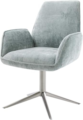 DELIFE Esszimmerstuhl Zoa-Flex Fußkreuz Edelstahl Chenille Pastellblau 360° drehbar Wippfunktion Taschenfederkern