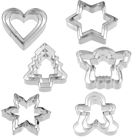 Ajcotahm Christmas Cookie Cutters Set, 18 Piece Stainless Steel Holiday Cookie Baking Tools Gingerbread Man Snowflake Christmas Tree Hear Star Angel Shapes