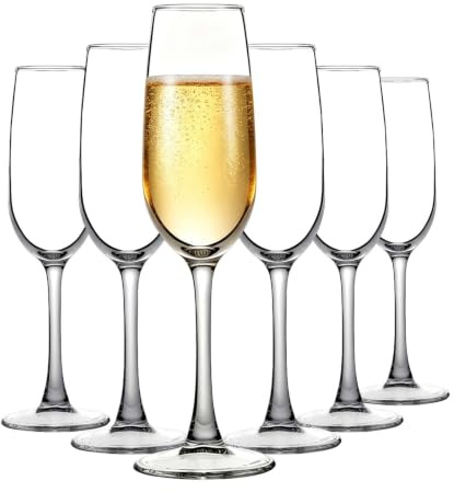 TOLASTO Champagne Flutes Set of 6, 200ml Champagne Glasses, Lead-Free Prosecco Glasses, Tall Sparkling Wine Glasses, Dishwasher Safe Toasting Flutes for Wedding, Party, Birthday and Anniversary
