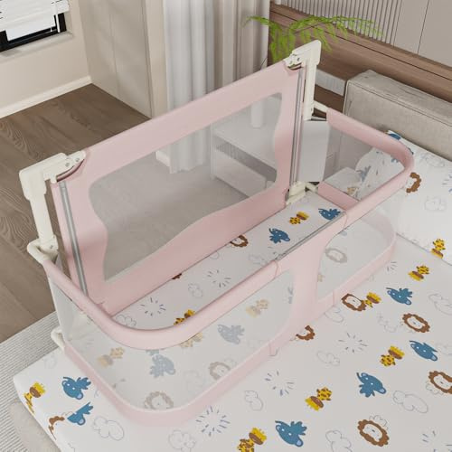 OHMG 3 en 1 Barriere de Securite Enfant Lit,Berceau Cododo pour Bébé, Berceau bébé evolutif,lit Pliant bébé, Lit Cododo de Bébé avec Moustiquaire, fenêtre en Maille Respirante et Visible, 1 à 36 Mois