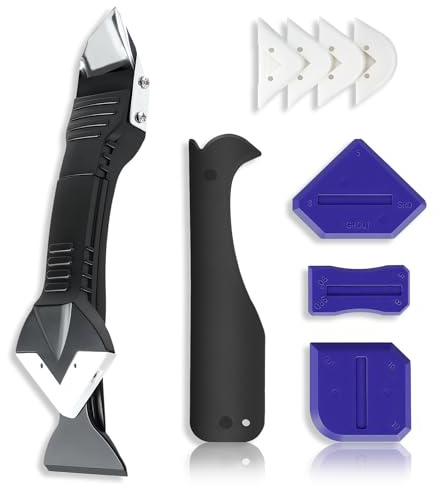 MORROWIND Silikon Dichtungswerkzeug Set, 3-in-1 Fugen Entferner, Fugenkratzer und Dichtungs Finish Werkzeug, Glas Kleber Winkel Schaber für Boden Fenster Waschbecken Bad Küche (Schwarz)