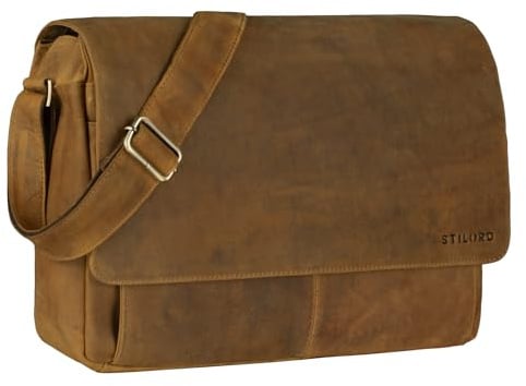 STILORD Como Vintage Umhängetasche Herren Leder Messenger Bag Business Laptoptasche 15,6 Zoll Herren Unitasche Echtleder Schultasche für Büro & Alltag Farbe:schwarz