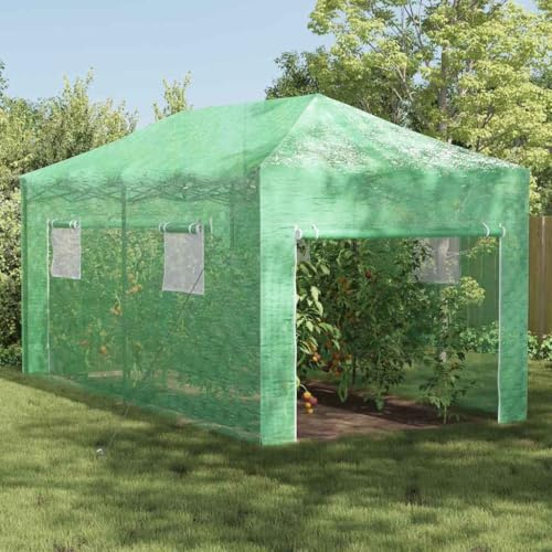 Gewächshaus zum Aufstellen mit Popup-Gestell in Grün Robuste PE-Mesh-Abdeckung und wasserdichte Kunststoffstruktur für den Garten. Ideal für die Pflanzenzucht 580 x 290 x 315 cm