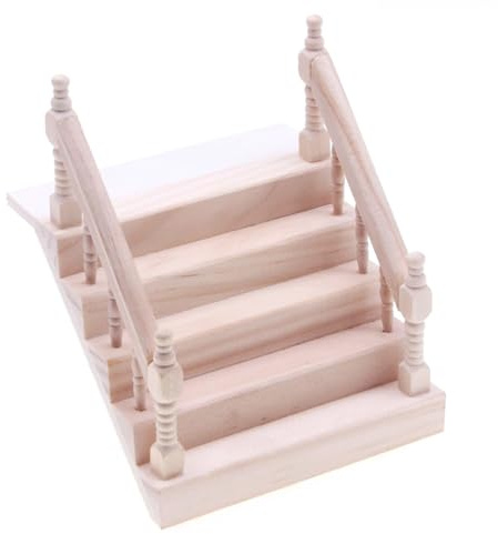 Escalera de casa de muñecas de Madera a Escala 1:12 con pasamanos, minimuebles DIY sin Pintar