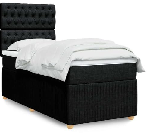 Frdhee Seniorenbett Einzelbettgestell,Boxspringbett mit Matratze Schwarz 80x200 cm Stoff,Seniorenbett für Kleine Räume, Schlafzimmer