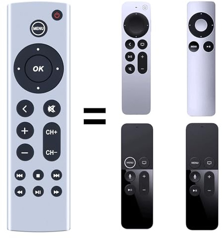 Universal Replacement Remote for Apple TV 4K/Box Gen 1 2 3 4/HD A2737 A2843 | For Apple TV HD A2169 A1842 A1625 A1427 A1469 A1378 A1218, No Voice Function, No Siri Function, No setup required, sensitive