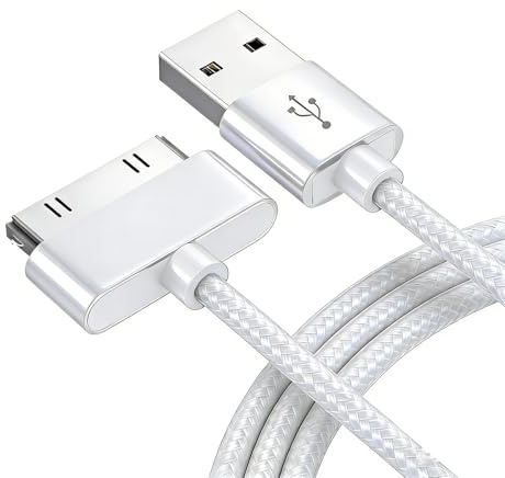 TwinkleHom USB to 30 Pin Charger Cable Compatible with iPhone 4S/4/3GS, iPad 1/2/3, iPod Touch/Classic/Nano - Fast Charging Cord Braided-1m, Silver