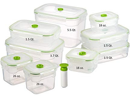 Lasting Freshness 19 Piece Vacuum Seal Food Storage Container Set, Rectangle