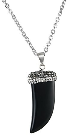 JewelryWe Schmuck Herren Halskette, Edelstahl Wolfszahn Wolf Gebiss Zahn Anhänger mit verstellbare Kette, Schwarz/Silber/Gold/Rosegold