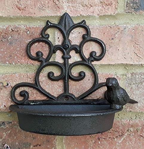 Natures Market BFCAST3 Cast Iron Wall Mounted Bird Bath/Feeder, Transparent, 18.8 x 18.2 x 5 cm
