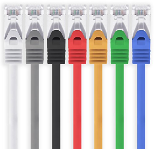 1aTTack.de 2m - 7 Farben - 7 Stück Cat7 Netzwerkkabel SFTP Patchkabel Lankabel Rohkabel 10GB/s - 500 Mhz konfektioniert mit 2 RJ45 Stecker Cat 6a