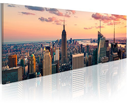 B&D XXL - Wandbilder XXL New York 150x50 cm 1 tlg - Wand Deko Vlies Leinwand Bilder Groß Wanddeko Wohnzimmer Schlafzimmer Kunstdrucke Panoramabild - Skyline NY City Stadt 9020119