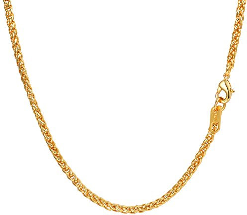 PROSTEEL Gold Plated Chain for Pendant Wheat Spiga Link Chains 3mm 24 Inch Mens Necklace Gold