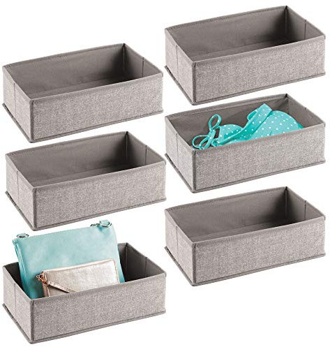 mDesign 6er-Set Aufbewahrungsbox – einsetzbar in Schrank oder Schublade, Stoffbox aus Polypropylen (klein) – vielseitig einsetzbare Stoffkiste – grau