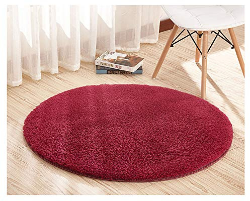 GUOCU Multi-Size Flauschig Weiche Hochflor Shaggy Rund Teppich Bodenmatten Einfarbig für Wohnzimmer Schlafzimmer und Bad Wine rot 100 * 100cm