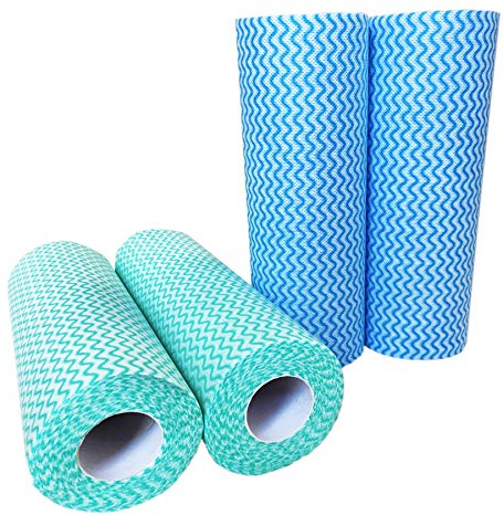 UKEENOR Disposable Dish Cloth Roll, J Cloths, Reusable Cleaning Cloth 200 Count Disposable Heavy Duty Dish Towels Reusable Kitchen J Cloth Quick-Dry 4 Rolls Blue and Green