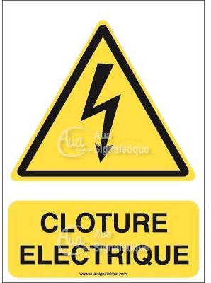 AUA SIGNALETIQUE - Panneau Clôture Electrique - 75x105 mm, Vinyl adhésif