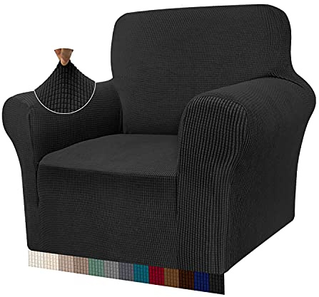 Granbest Sofabezug für 3-Sitzer, sehr weich, stilvoll, für Hunde, Haustiere, Katzen, Jacquard, Spandex, rutschfester Sofa-Schonbezug für Wohnzimmer, Schwarz , 1 Seater