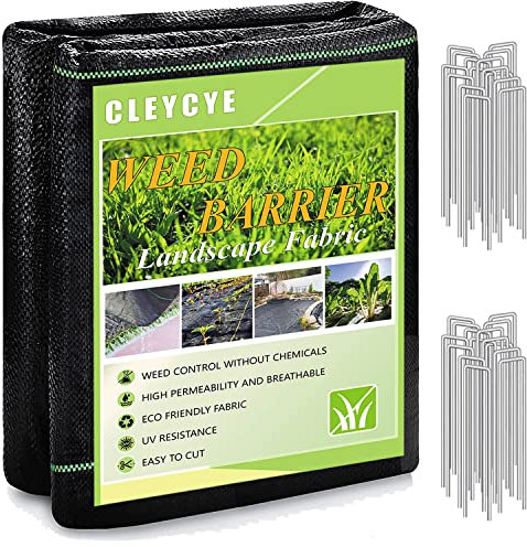 2 x 10m Heavy Duty Weed Control Membrane +12 Garden Pegs, Garden Weed Barrier Fabric for Using in Patios, Flower beds, Landscaping, Pathways, Under decking Lawn Underlay Black Woven Roll Ground Cover