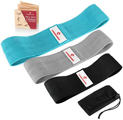 Legendwerk® 3X Fitnessbänder mit 3 Stärken | rutschfest | Widerstandsband, Loop-Band für Fitness, Sport, Workout, Crossfit, Hüften, Gesäß und Beine (03 Stück - schwarz. blau. grau)
