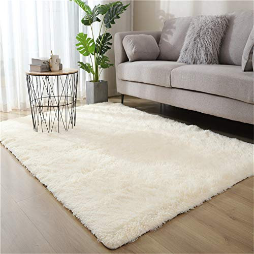 Ouduo Rugs Teppich Hochflor Wohnzimmerteppich Langflor Bettvorleger - Teppiche für Wohnzimmer Schlafzimmer Kinderzimmer - Weicher Shaggy Modern rutschfest Einfarbig Flauschig (weiß,120*160cm)