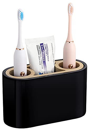 Shinowa Zahnbürstenhalter, 3 Fächer Elektro Zahnbürsten Halter mit Abflussloch Zahnpastaständer Harz Zahn Organizer Halter Zahnbürstenhalterung Set für Waschbecken Waschtisch Schminktisch, Schwarz