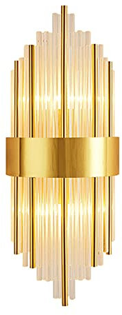 HJXDtech Moderne 2-flammige Kristall Wandleuchte, E14 LED Wandlampe Edelstahl Wand Nachttischleuchte für Schlafzimmer Wohnzimmer (Gold)