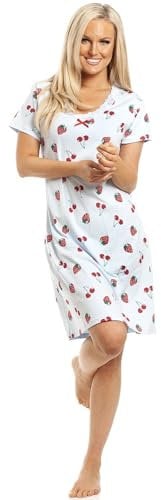 Camille Womens Smooth Soft Cotton Summer Nightshirts 18-20 Blue Strawberry