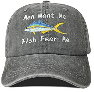 Hepandy Damen Baseballkappe mit Aufschrift Want Me Fish Fear Me, bestickt, Men Want Me Fish Fear Me - Dunkelgrau, Einheitsgröße