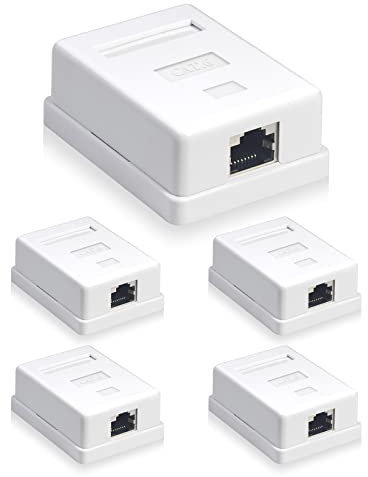 VCELINK Cat6 RJ45 Netzwerkdose Aufputz, geschirmt, 1-Port, kompatibel mit UTP Cat6/Cat5e/Cat5, verseilten oder soliden Netzwerkkabeln, 5 Stück, Weiß