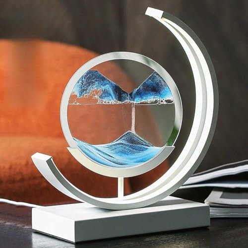 BVJKHQ 3d Hourglass Deep Sea Sandscape, Moving Sand Art Pictures Round Frame Sandscapes with Light, Sand Art Liquid Motion Living Room Bedroom Table Lamp Decoration, Gift for Friends Lovers