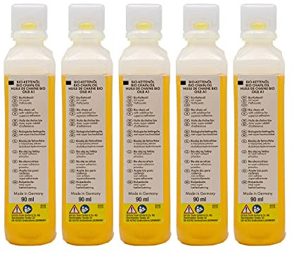 GRIZZLY TOOLS Huile de chaîne bio pour tronçonneuse, tronçonneuse - Fabriqué en Allemagne - Lubrifiant universel biodégradable pour machines de toutes sortes (5 bouteilles (90 ml chacune)