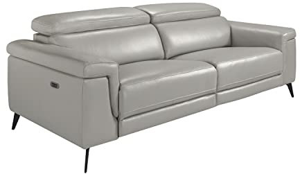 Angel Cerdá - 3-Sitzer-Sofa in Grauem Rindsleder - Elektrischer Relax-Mechanismus und Kopfstützen mit Gelenk - Holzstruktur - Schwarze Stahlbeine - Modernes Design - 215 x 103 x 99 cm