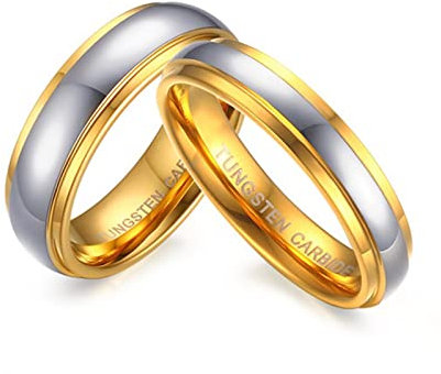Ayoiow Eheringe Paar, Ring Wolfram Tungsten Zweifarbig Graviert Eheringe Silber Gold Ring Größe Damen Gr. 52 (16.6) & Herren Gr. 54 (17.2)